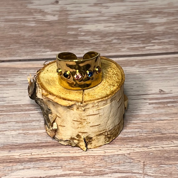 Hammered Gold Rhinestone Cuff Ring - Picture 1 of 9
